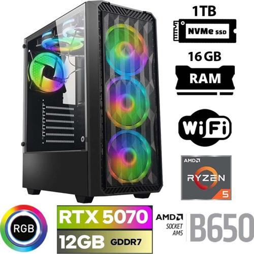 Thunder x10 Ryzen 5 7500F 16GB DDR5 Ram 1TB M.2 NVMe SSD 12GB RTX5070 Masaüstü Oyuncu Bilgisayarı