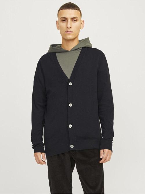 Erkek Siyah Düğmeli Hırka Strickjacke Einfarbig - 12257492
