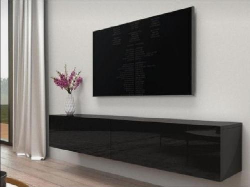 Adresan Tv Ünitesi Tv Sehpası Parlak Siyah Highgloss 200 Cm