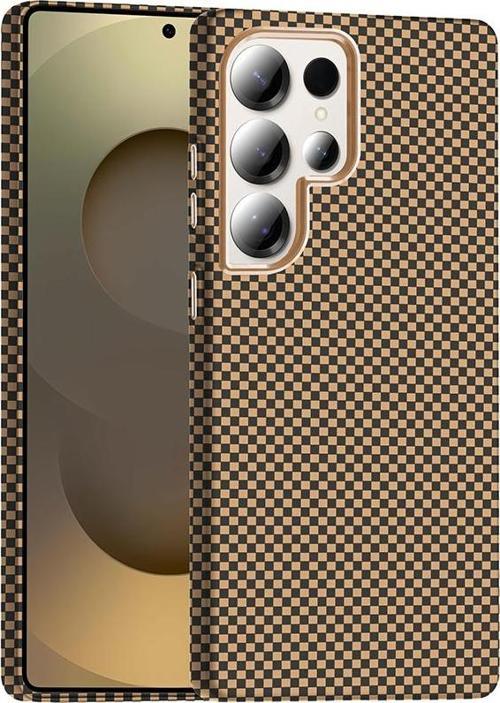 Galaxy S25 Ultra Kılıf M-safe Şarj Özellikli Karbon Fiber Görünümlü Gros Kılıf Desert Titanyum