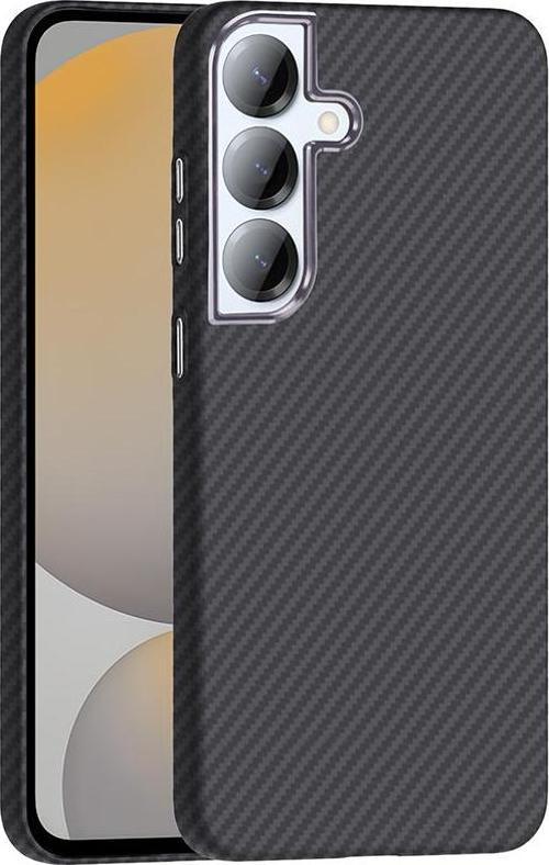 Galaxy S25 Kılıf M-safe Şarj Özellikli Karbon Fiber Görünümlü Zore Gros Kapak Siyah