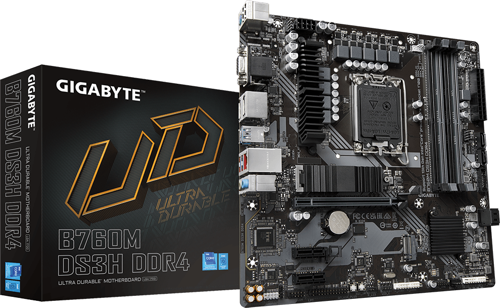GIGABYTE B760M DS3H, rev.1.0, 4xDDR4, 2xM.2, 2xDP, HDMI, VGA, 12-13-14.Nesil, LGA1700 Soket, Anakart
