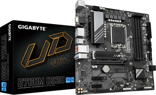 GIGABYTE B760M DS3H, rev.1.0, 4xDDR5, 2xM.2, 2xDP, HDMI, VGA, 12-13-14.Nesil, LGA1700 Soket, Anakart