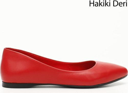 Kadın Kırmızı Antik Sivri Burun Düz Taban Hakiki Deri Babet