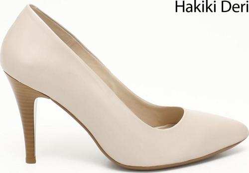 Kadın Bej Antik Sivri Burun İnce Topuklu Hakiki Deri Stiletto