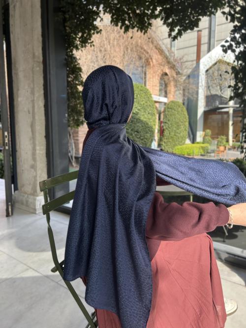 Taş Desen Pamuklu Jakar Şal-Kot Mavi