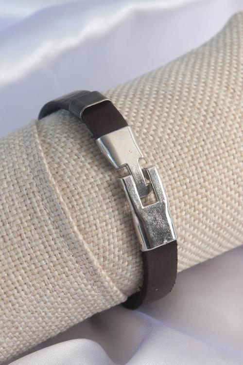 Bakımlı Erkek için Kahve Deri Silver Çapa Bileklik