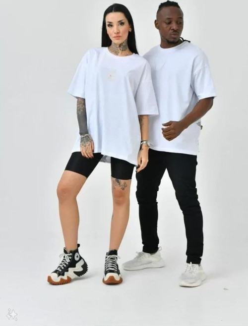 Unisex Basic Bisiklet Yaka Oversize T-Shirt - Beyaz