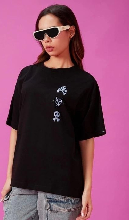 Baskılı Oversize T-shirt - Siyah