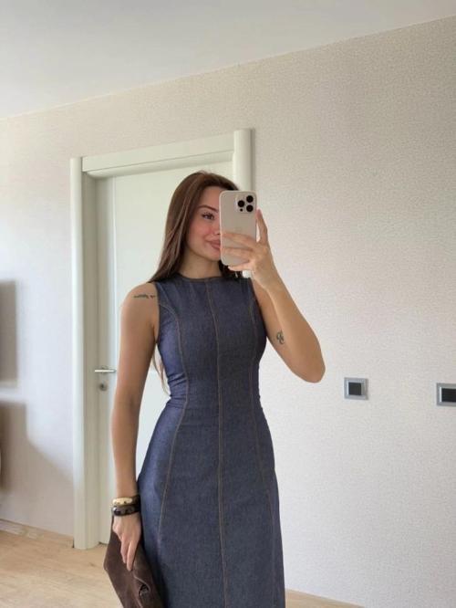 Jeans Kot Uzun Elbise - Lacivert