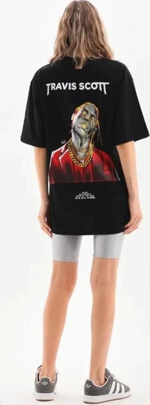 Unisex Baskılı Oversize T-Shirt - Siyah