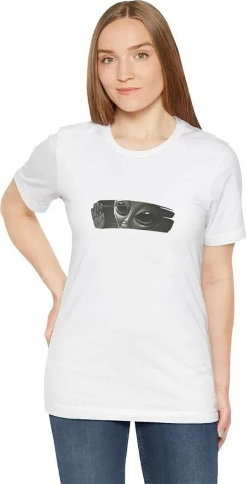 Unisex Bisiklet Yaka Baskılı T-Shirt - Beyaz