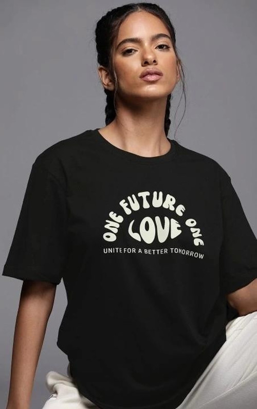 Baskılı Oversize T-shirt - Siyah