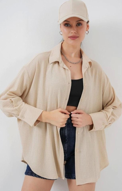 Örme Oversize Gömlek 20264 - Bej
