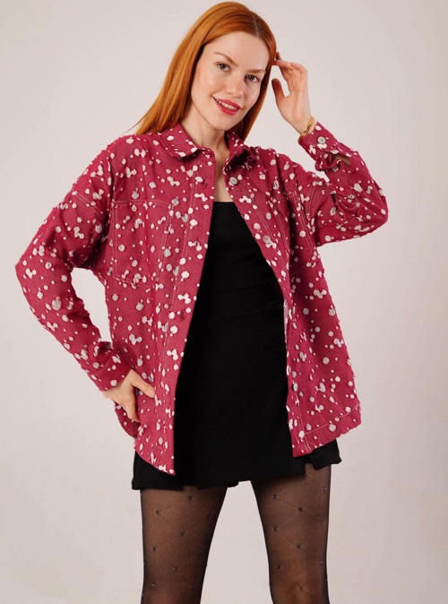 Eskitme Görünümlü Denim Bordo Gömlek