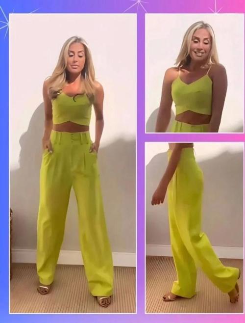 Askı Detaylı Crop Ve Pantolon Takım - Açık Yeşil