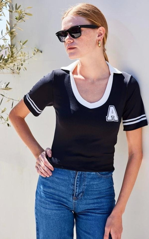 4320 Polo Yaka Basic Triko Bluz - Siyah