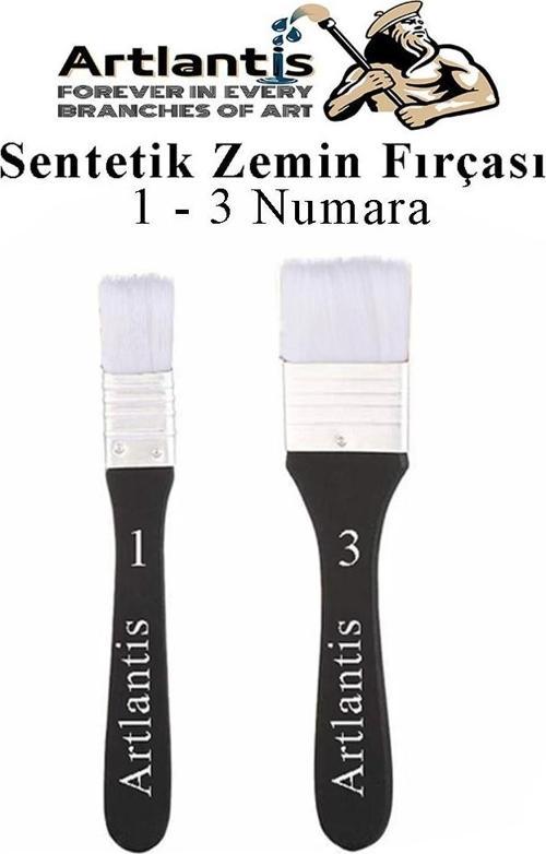 Zemin Fırçası 1 ve 3 Numara 2 Adet Siyah Saplı Beyaz Fırça Kıllı Sentetik İpek Uçlu Kıl Akrilik Guaj Yağlı Boya Fırçası