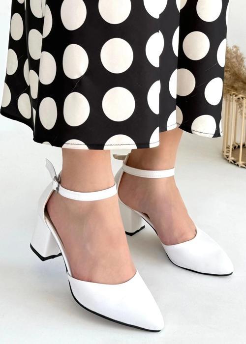 Mulen Beyaz Cilt Topuklu Ayakkabı