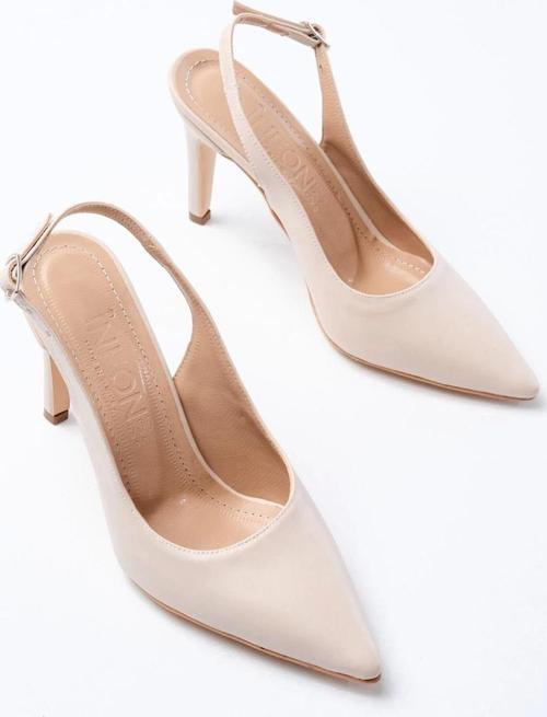 St-1153 Bej Günlük Arkası Açık 9 Cm Topuklu Kadın Ayakkabı