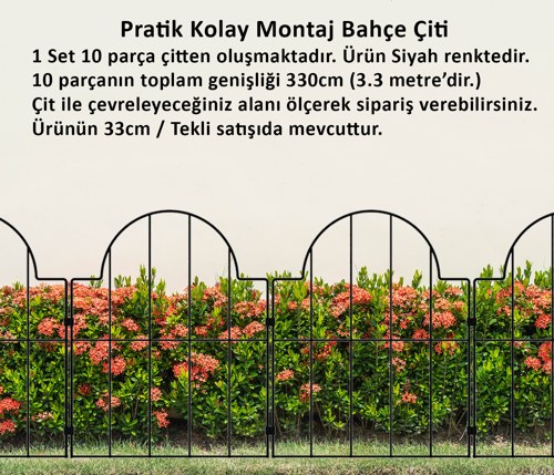 BAHÇE ÇİTİ 10'LU SET 330CM MODEL - 2 SİYAH