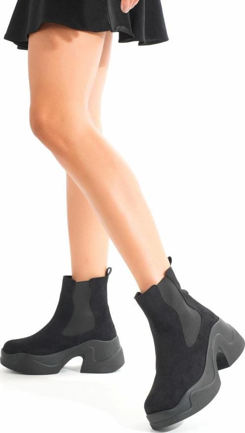 Fz-2400 Siyah Süet Yüksek Tabanlı Lastikli Günlük Kadın Bot
