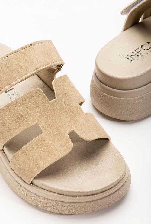24422-hermes Bej Dolgu Topuk Kadın Sandalet