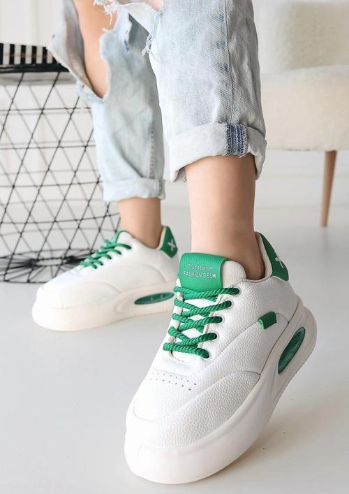 Chris Beyaz Cilt Yeşil Detaylı Bağcıklı Spor Ayakkabı