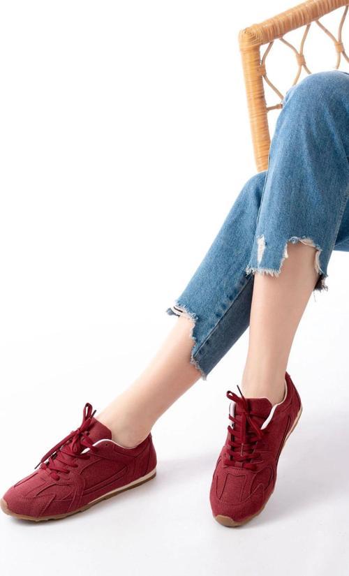 Rs-01 Bordo Süet İnce Taban Günlük Spor Ayakkabı