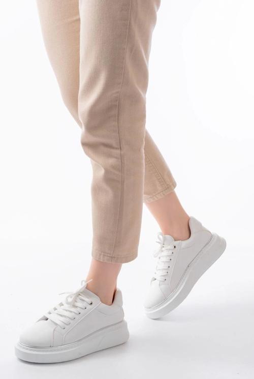 Rs-2435 Beyaz Gümüş Bağcıklı Dikişli Günlük Spor Ayakkabı