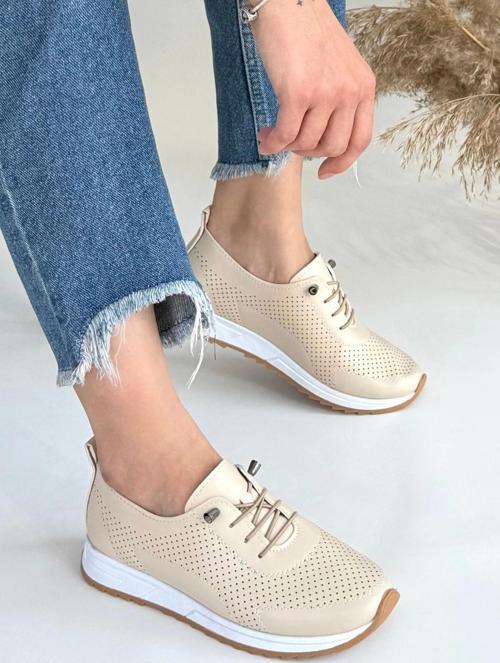 Tone Bej Cilt Bağcıklı Spor Ayakkabı