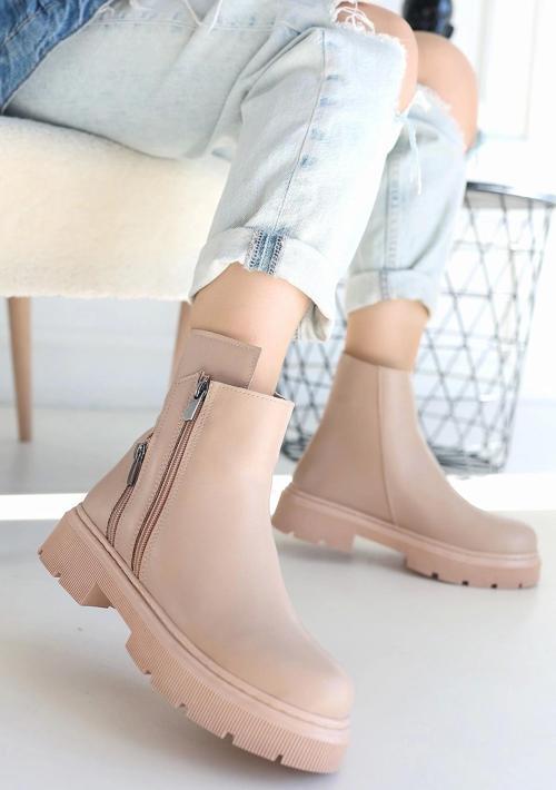 Menta Nude Cilt Fermuar Aksesuarlı Bot