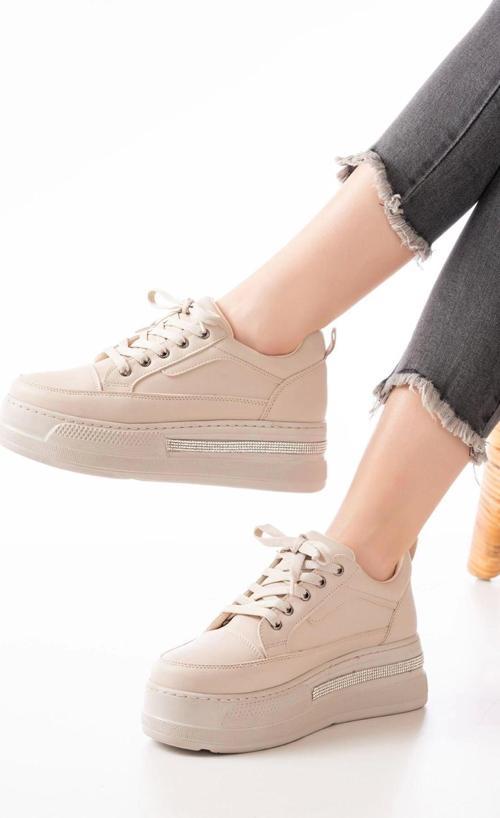 Fln-1999 Nut Bağcıklı Taban Taş Aksesuarlı Günlük Spor Ayakkabı