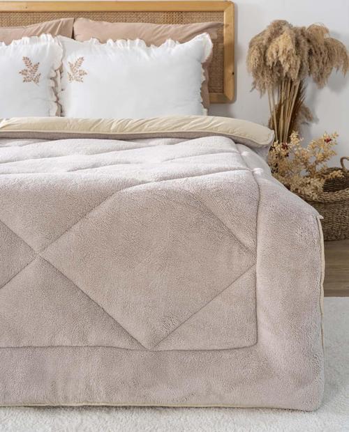Bej Loura Çift Kişilik Çift Taraflı Lüx Wellsoft Yorgan 195x215 cm