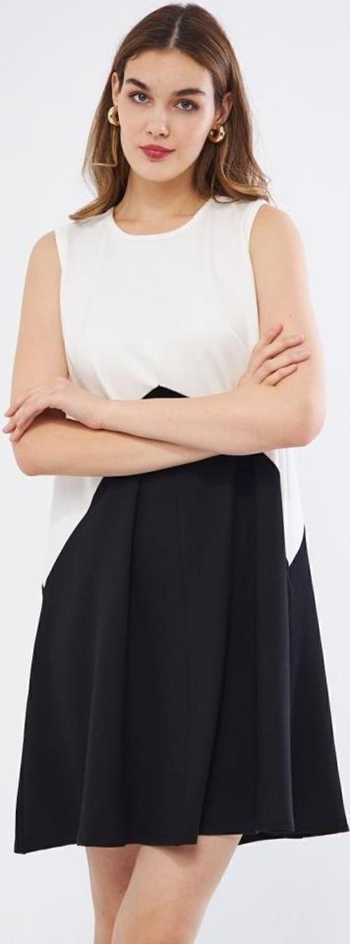 Kadın Siyah Beyaz Uzun Kısa Kolsuz  Elbise 3581220