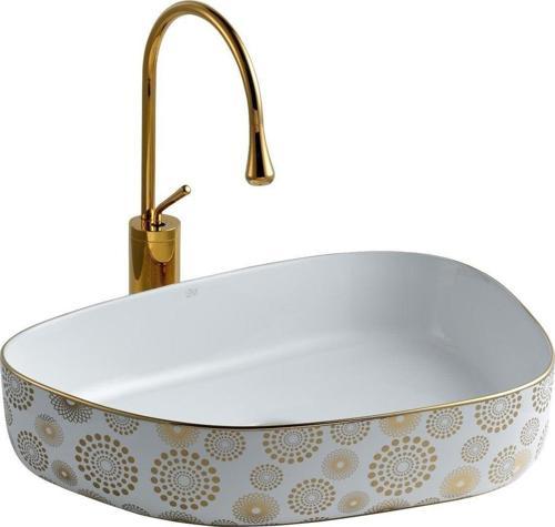 TEZGAH ÜSTÜ ÇANAK LAVABO E-2107AB BEYAZ-ALTIN