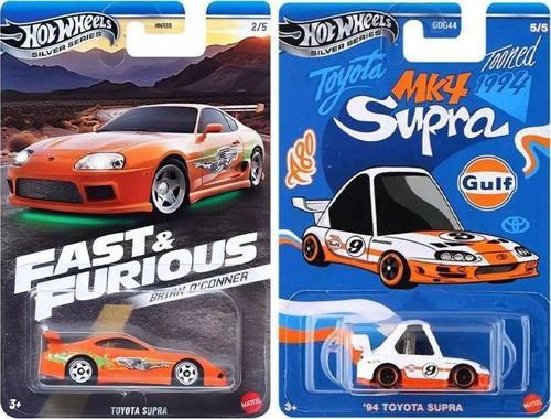 2 Araç Toyota Supra Set - Brian O'conner Toyota Supra - Turuncu & 94 Toyota Supra Gulf Tooned (1/64)