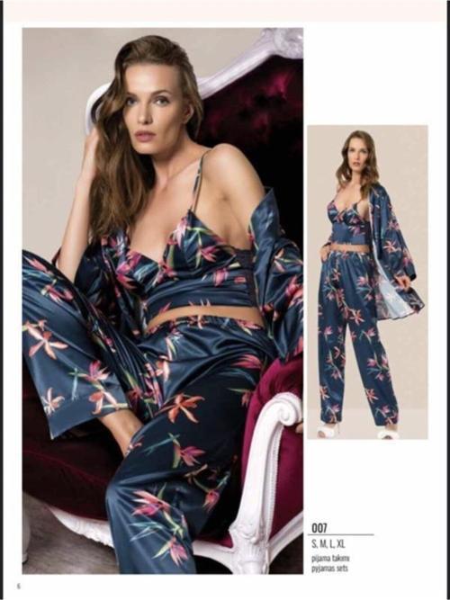 Kadın Lacivert Saten Pijama Takımı 007