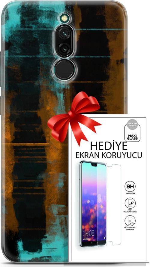 Xiaomi Redmi 8 Kılıf Orijinal Seri Nature 05 Turkuaz Siyah Koruma Kılıfı + Ekran Koruyucu
