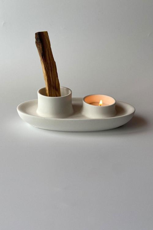 Palo Santo Tütsülük Mumluk Şamdan Beyaz