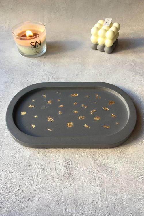 Gold Detay Oval Beton Tabak Antrasit Gri