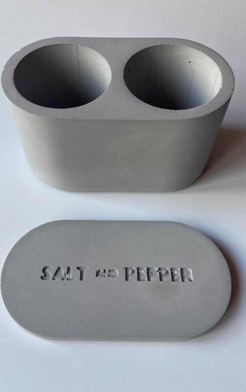 2 Bölmeli Tuzluk Biberlik Kapaklı Beton Gri