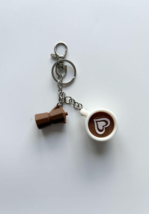 Latte-Moka Gümüş Zincir Anahtarlık, Çanta Süsü