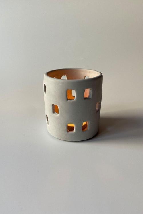 Gözenekli Tealight Mumluk Gri