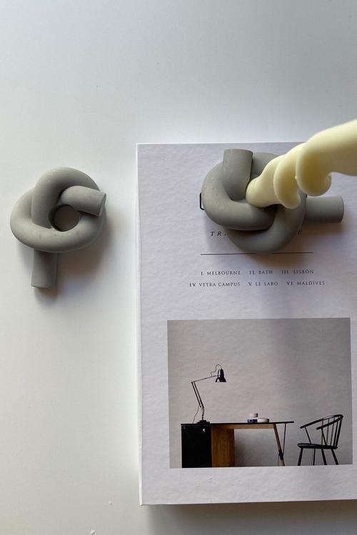 2'Li Knot Şamdan Mumluk Beton Gri