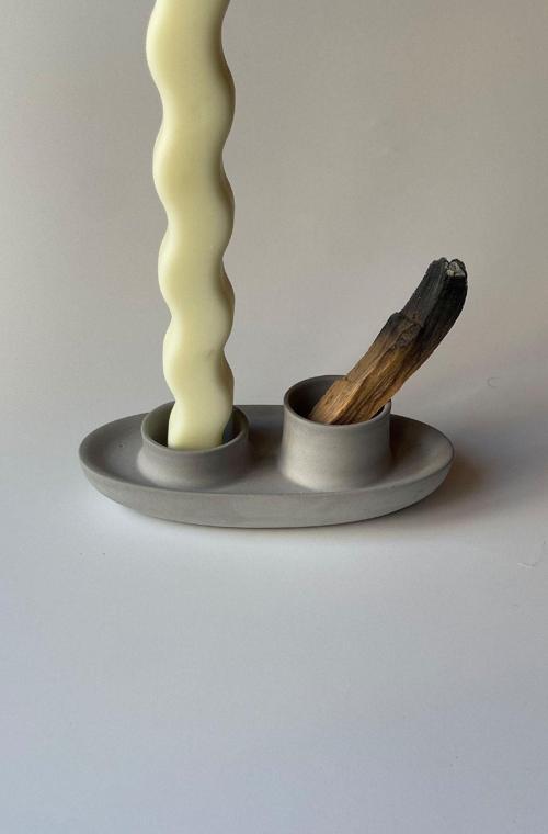 Palo Santo Tütsülük Mumluk Şamdan Gri
