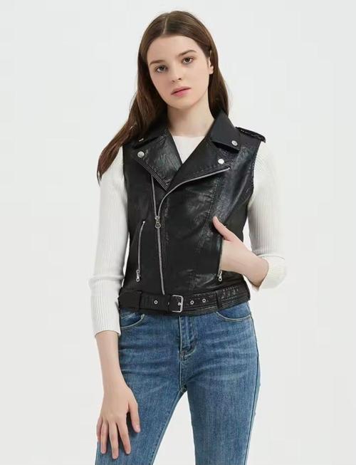 Hakiki Kuzu Derisi Kadın Motorcu Tarzı Biker Yelek