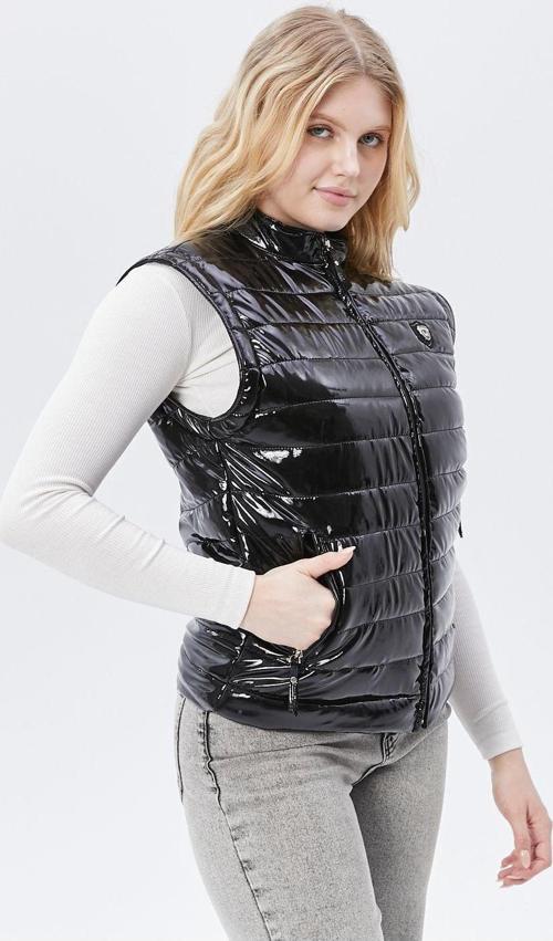 Rugan Deri Yelek Siyah Parlak Kadın