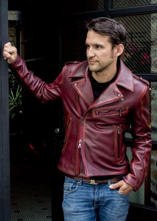 Prof Model Silme Hakiki Koyun Derisi Bordo Renk Biker Mont