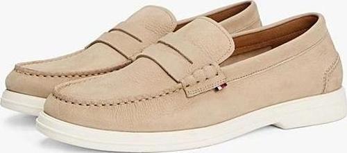 Erkek  Bej Deri Logolu  Loafer